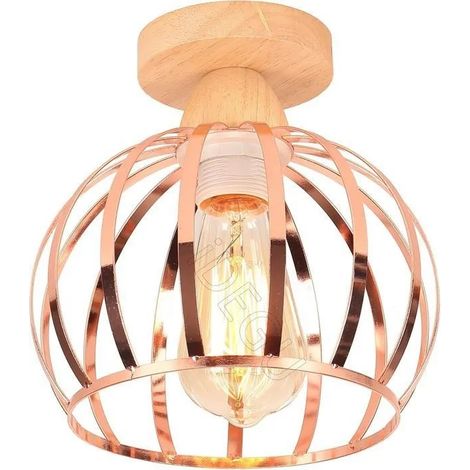 Plafonnier - - Vintage - Métal et Bois - Or Rose - E27 60W (1/5)