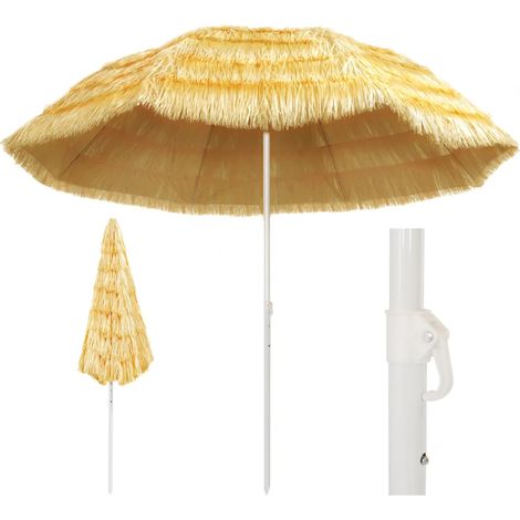 Parasol de plage inclinable 300 x 260 cm protection UV style hawaïen ambiance extérieure en PP naturel