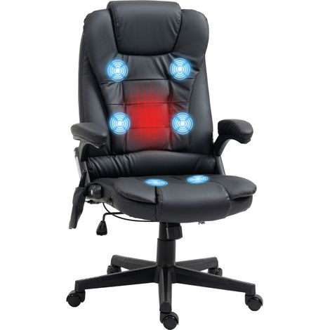 Silla de Oficina con Respaldo Alto, Masaje de 6 Puntos, Calefacción, Giro 360° y Altura Regulable, Piel Sintética, Negro (1/5)