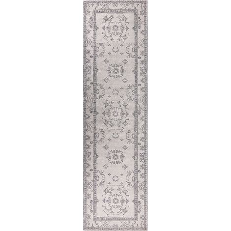Alfombra de algodón beige gris 80 x 300 cm geométrico cocina recibidor Goller
