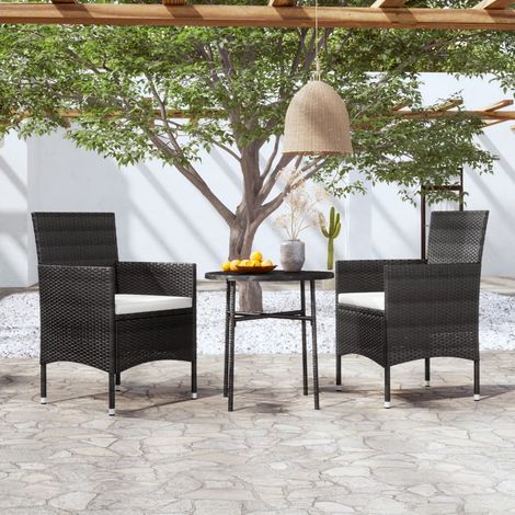 Juego de comedor para jardín 3 piezas ratán sintético negro