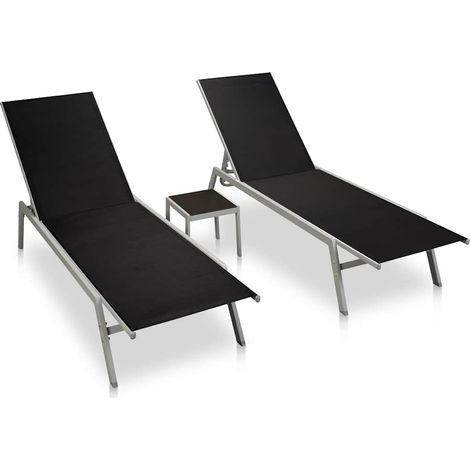 vidaXL Tumbonas con mesitas 2 uds acero y textileno negro (1/5)
