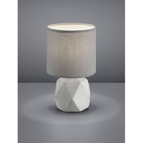 Moderne Tischleuchte PIKE Beton mit rundem Stofflampenschirm in Grau, Höhe 28cm