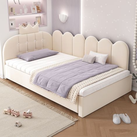 Lit adulte 90x200 couchage extensible velours beige HAVRYA (1/5)