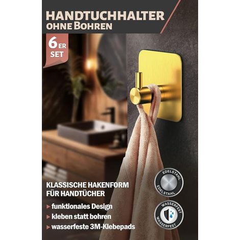 Towel Rack Gold Stainless Steel Towel Racks Hooks for Bathroom Kitchen Waterproof Adhesive Dots (1/4)