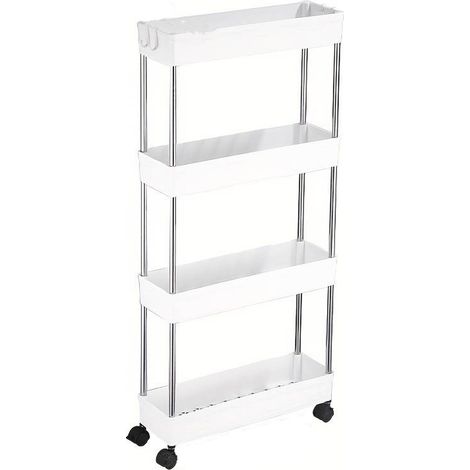 Carrello Portaoggetti 4 Ripiani Carrellino Cucina Salvaspazio Ruote Slim Bianco