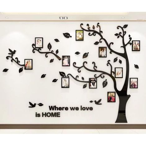 Pegatinas de pared 3D de árboles para hacer tú mismo, vinilos decorativos, adornos de arte de árboles para sala de estar, dormitorio (Negro Izquierda, XL: 200 x 276 cm) (1/5)