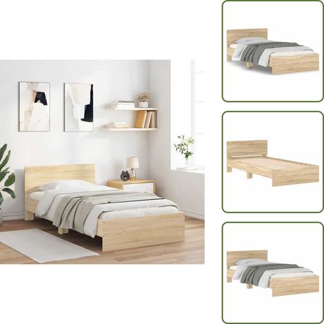 The Living Store Bettgestell ohne Matratze mit Kopfteil Sonoma-Eiche 100x200 cm - Holzbettfassungen - Bettrahmen - Doppelbett - Eiche Möbel - Bettkopfteil (1/5)
