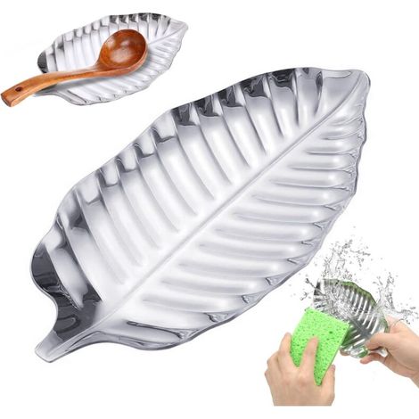 Porte-Cuillères - Acier Inoxydable - Forme Feuille - Pour Plan De Travail Et Plaque De Cuisson - 1 Pièce (1/5)