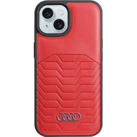 Étui rigide Audi en similicuir MagSafe pour iPhone 15/14/13 6,1 pouces, rouge/rouge AU-TPUPCMIP15-GT/D3-RD