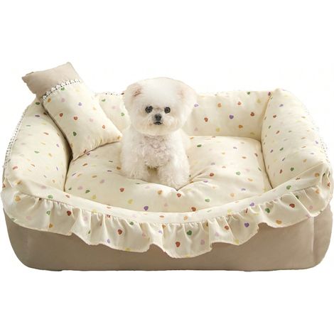 Nid de Chat & Petit Chien, 4030cm (max 2.5kg), Nid Carré à Bord Froncé, Rembourrage 4 Saisons, Lavable & Confortable (1/5)