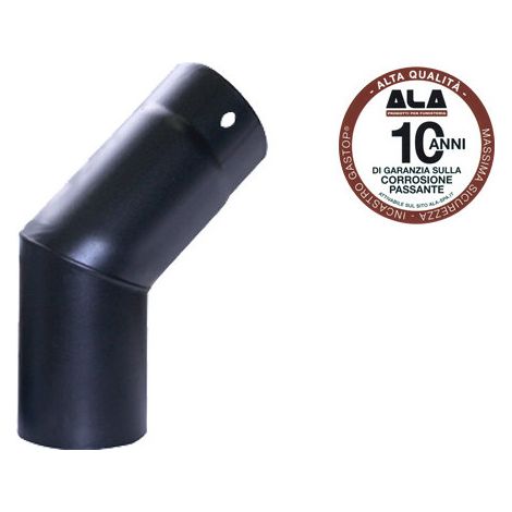 Codo para estufas de leña de 45° Ø15 cm – acero esmaltado negro mate – A.L.A.