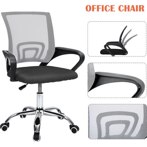 Office Chair Adjustable Ergonomic Mesh Swivel Computer Comfy Desk/Executive Work Chair with Arms and Height Adjustable for Students Study (Grey) (1/5)
