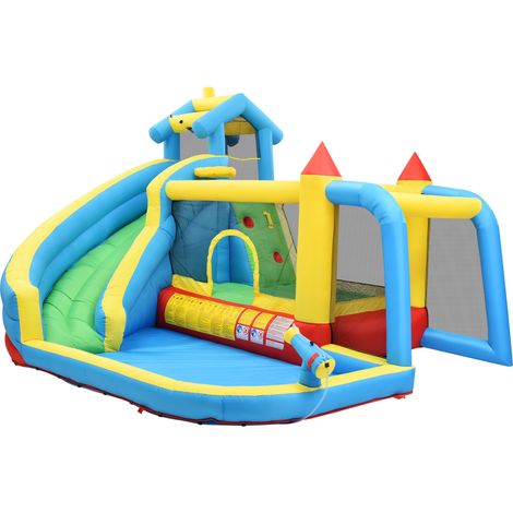Château gonflable pour enfants, château gonflable 5 en 1 pour enfants de 3 à 10 ans, château gonflable d’extérieur avec toboggan, zone de saut, piscine à eau, filet de football, taille gonflée: 364315