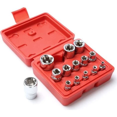 Douilles Femelle - Non spécifié - Coffret à cliquet - 14 douilles E-Torx - Boîte en plastique verrouillable (1/4)