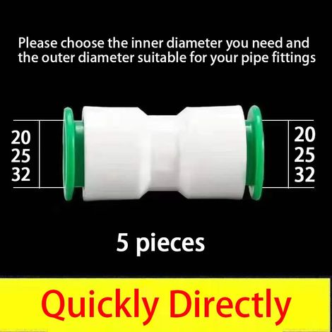 (5 pièces - 25 mm) Raccords rapides à emboîter, sans colle thermofusible, droits/coudes/tés/vannes pour tuyaux d'eau en PPR, PE et PVC (1/5)