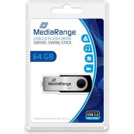 Memoria USB MediaRange Flexi 64GB MR912 15MB/s USB 2.0 Negro / Plata (1/3)