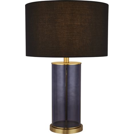 Searchlight Liberty Lampada da tavolo in vetro blu con paralume nero (1/3)