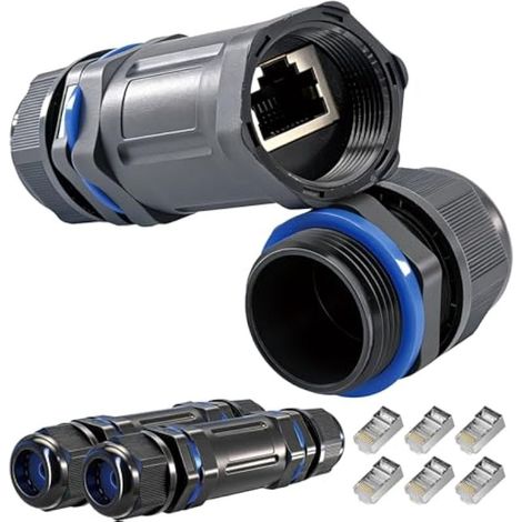 Ethernet Connecteur Blindé Femelle 2 pièces, IP68 Étanche Coupleur RJ45, résistant aux intempéries Connecteur avec 6 pièces fiches RJ45 pour câble réseau (1/5)