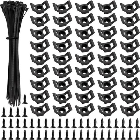 45 Ensembles 12.5  15.5 mm Attaches de Câble de Type Selle, Type Selle Support de Câbles, avec M3.5 Vis et Serre-Câbles, pour la Gestion des Fils, Noir