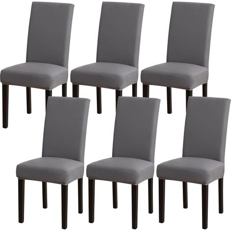 Stuhlhussen 6er Set, Stretch, abnehmbar, waschbar, grau (1/5)