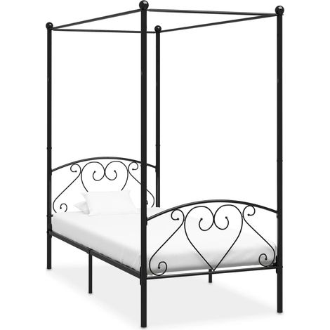 Cadre de lit à baldaquin sans matelas noir métal 90x200 cm (1/5)