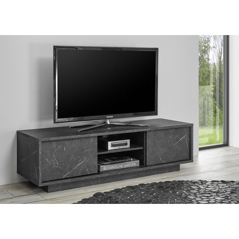 Meuble TV moderne 139 cm noir marbré Carrat (1/5)
