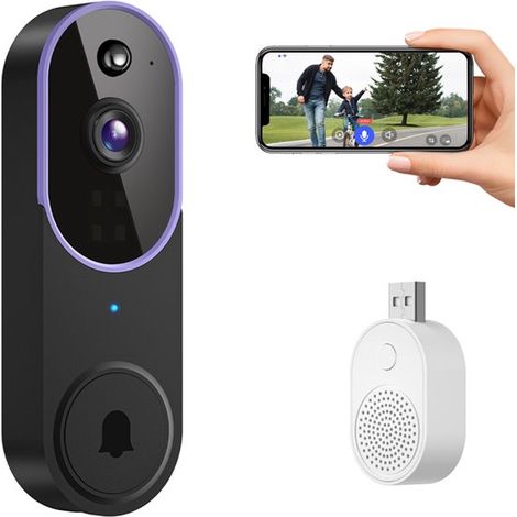 Sonnette sans fil – Sonnette avec caméra – Sonnette sans fil avec caméra pour la famille – Sonnette vidéo intelligente et sécurisée avec vision nocturne HD et fonction interphone à distance – Sécurité (1/5)