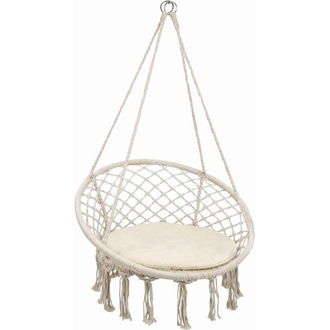 Marvin Poltrona sospesa da Giardino Polinesia Sedia a Dondolo Seduta Imbottita con Cuscino Amaca da Appendere 60x80 cm Tessuto Resistente Bianco (1/4)