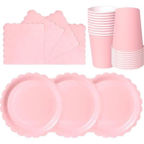 Rose Morandi 72 Pièces Vaisselle en Papier pour Anniversaire Enfants : Assiettes, Gobelets, Serviettes - 24 Invités (1/5)