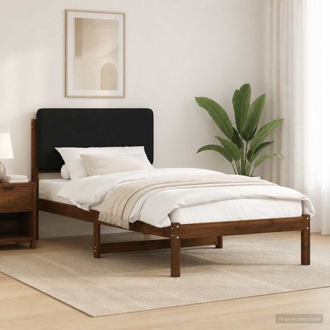 vidaXL Estructura de Cama con Cabecera Tapizada Marrón oscuro y negro (1/5)