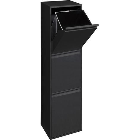Arregui – Poubelle de recyclage en acier 3 compartiments 51L – Système d'ouverture basculant – Pour cuisine ou bureau – CR306B (1/5)