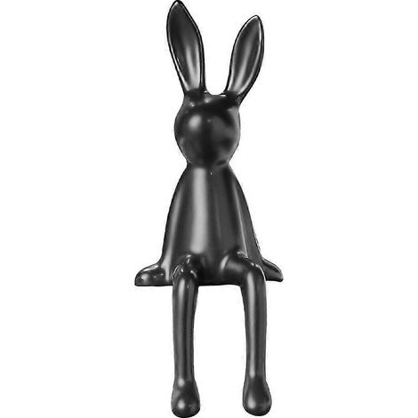 Lapin assis aux longues oreilles - Décoration de chambre - Statuette de lapin assis - Figurine pour bureau ou étagère - Cadeau pour amis - Noir (1/5)