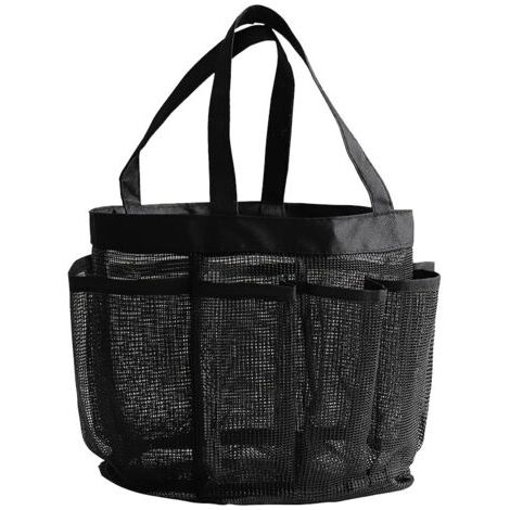 Sollbry Panier de douche en maille – Panier de douche en maille, sac fourre-tout, trousse de toilette, organisateur de bain à séchage rapide pour plage, dortoirs, gymnase, camp, noir (1/4)
