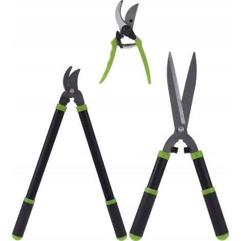 Progarden Set di Cesoie da Giardino Nero e Verde 3 Pezzi