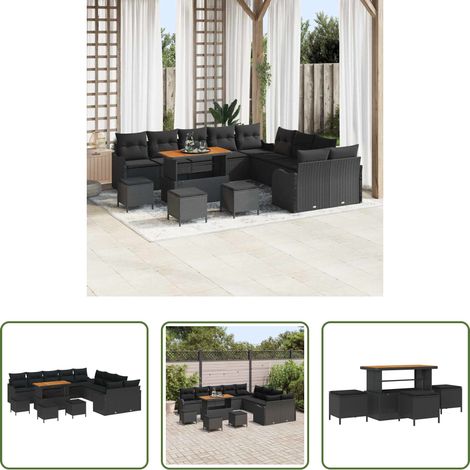 vidaXL Canapé en poly rattan - Ensemble de canapé de jardin 14 pcs Noir polyrotin (1/5)