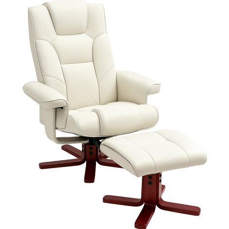 CHICFURN Poltrona relax con pouf 84x84x104 cm in similpelle avorio per soggiorno (1/5)