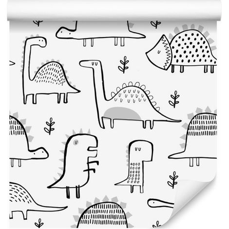 Carta da parati con dinosauri, piante e natura per soggiorno e camera da letto, 50x1000 cm (1/5)