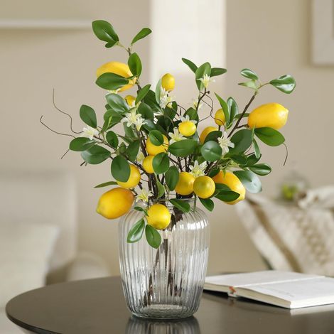Branches de Citrons Artificielles, Bouquet de 8 Têtes de Citrons Jaunes Faux, Branches de Citron Artificiels pour Cuisine, Salle à Manger, Chambre à Coucher, Table (1/5)