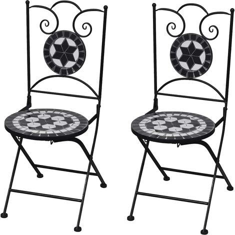 vidaXL Sedie da Bistrot Pieghevoli 2 pz in Ceramica Nero e Bianco (1/5)