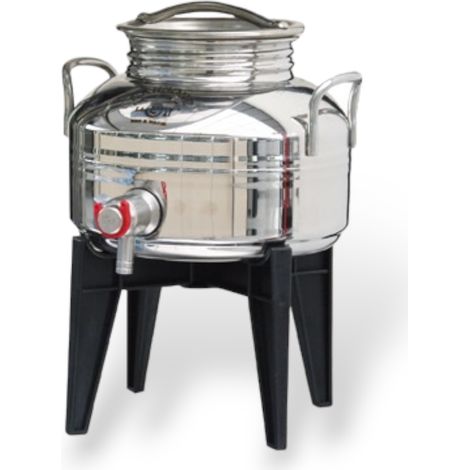 Bidone contenitore fusto acciaio inox per olio con supporto Sansone 2 litri