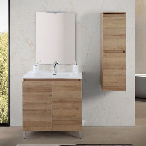 Mobile bagno a terra 80 cm rovere africa con 2 ante soft-close Kleo (1/5)