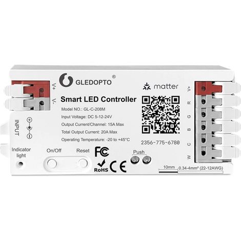 Contrôleur LED Intelligent Matter GL-C-208M RGBCCT, Compatible avec Home, Google Home Variateur pour Bande LED RGB + Blanc Chaud/Froid DC 5-24V, 20A Max Installation Facile