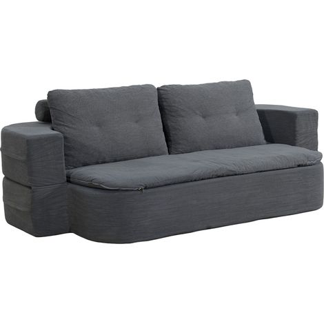 WATFORD - Canapé compressé convertible 2/3 places + couette en velours côtelé gris foncé
