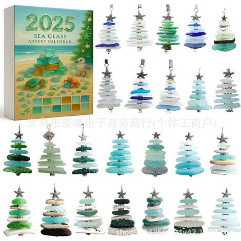 New Sea Glass Christmas Tree Advent Calendar - A three-dimensional Christmas glass tree