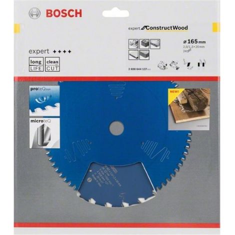 Hoja de sierra circular DE 165 mm, Z.24, taladrar 20 mm, cortar W.2 mm, carburo BOSCH
