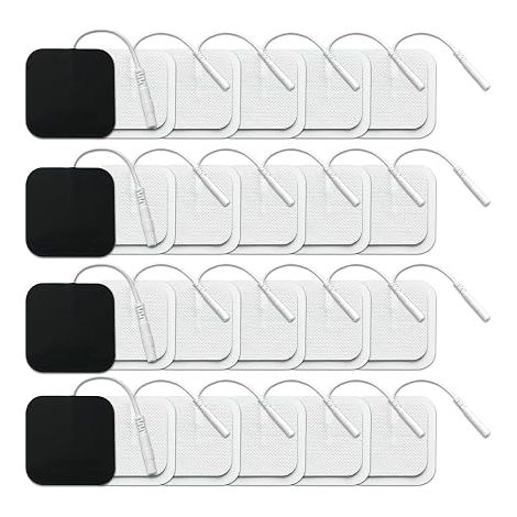 24 Piezas Electrodos TENS 40 x 40 mm, Electrodos de Repuesto Adhesivos para TENS y EMS, Conector de 2 mm para Relajar Músculos (1/5)