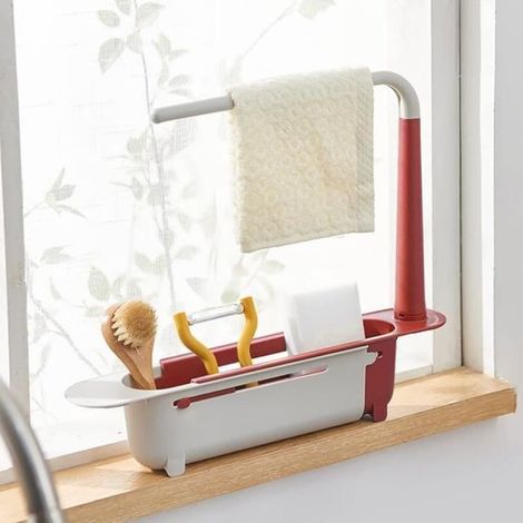 Support de lavabo télescopique pour évier de cuisine - Organisateur d\'évier - Éponge - Porte-savon - Organisateur de lavabo - A477