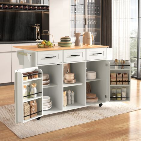 Isla de cocina y aparador 139 x 46(71) x 91,5 cm, tablero abatible, MDF blanco, OKWISH (1/5)