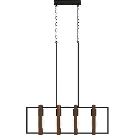 Suspension luminaire design moderne, lustre plafonnier 4 cadres rotatifs, hauteur réglable 90-130 cm, 80 x 21 cm, noyer (1/5)